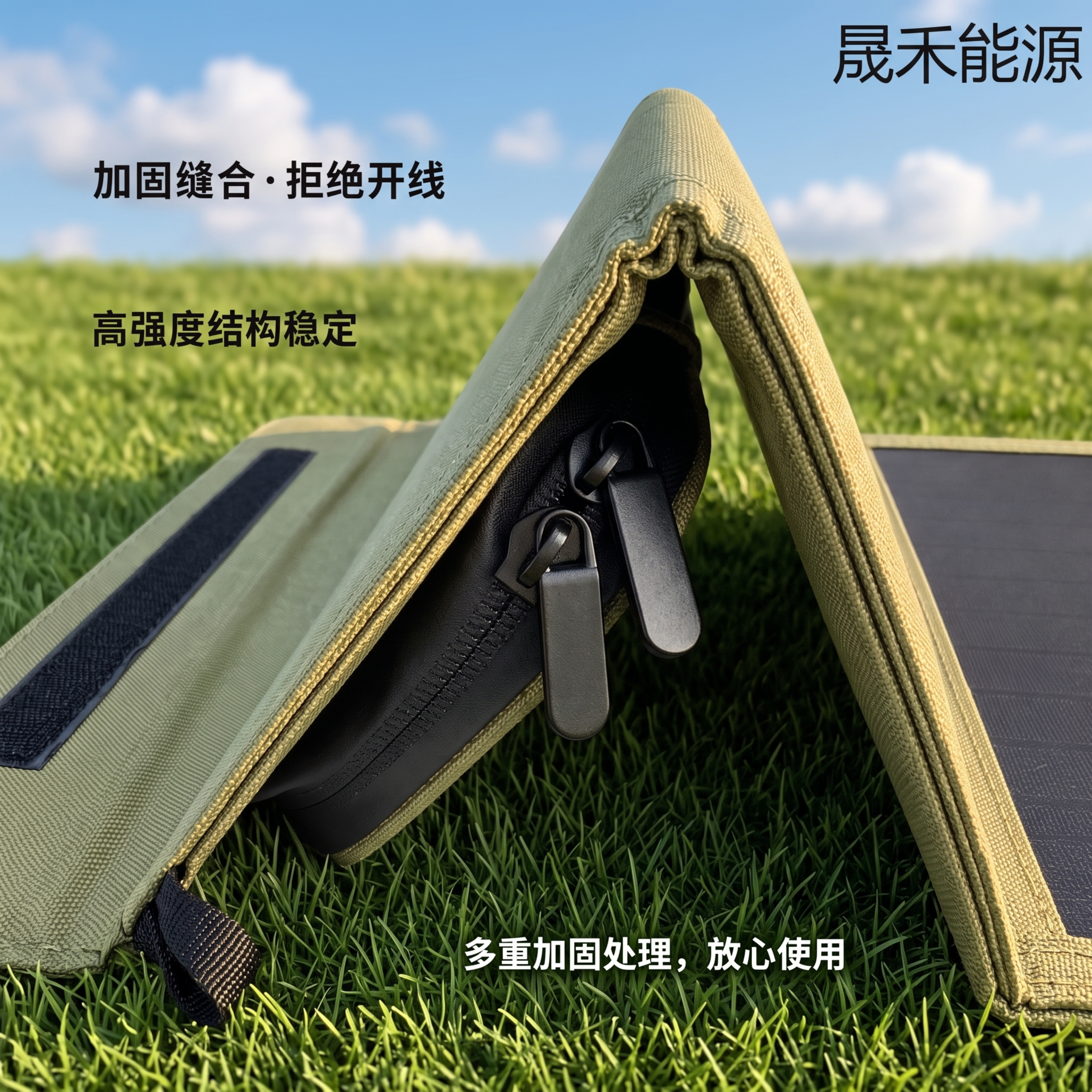 商业级户外产品摄影，将原有白色背景替换为开阔的草地和蓝天白云场… - 图片创意预览