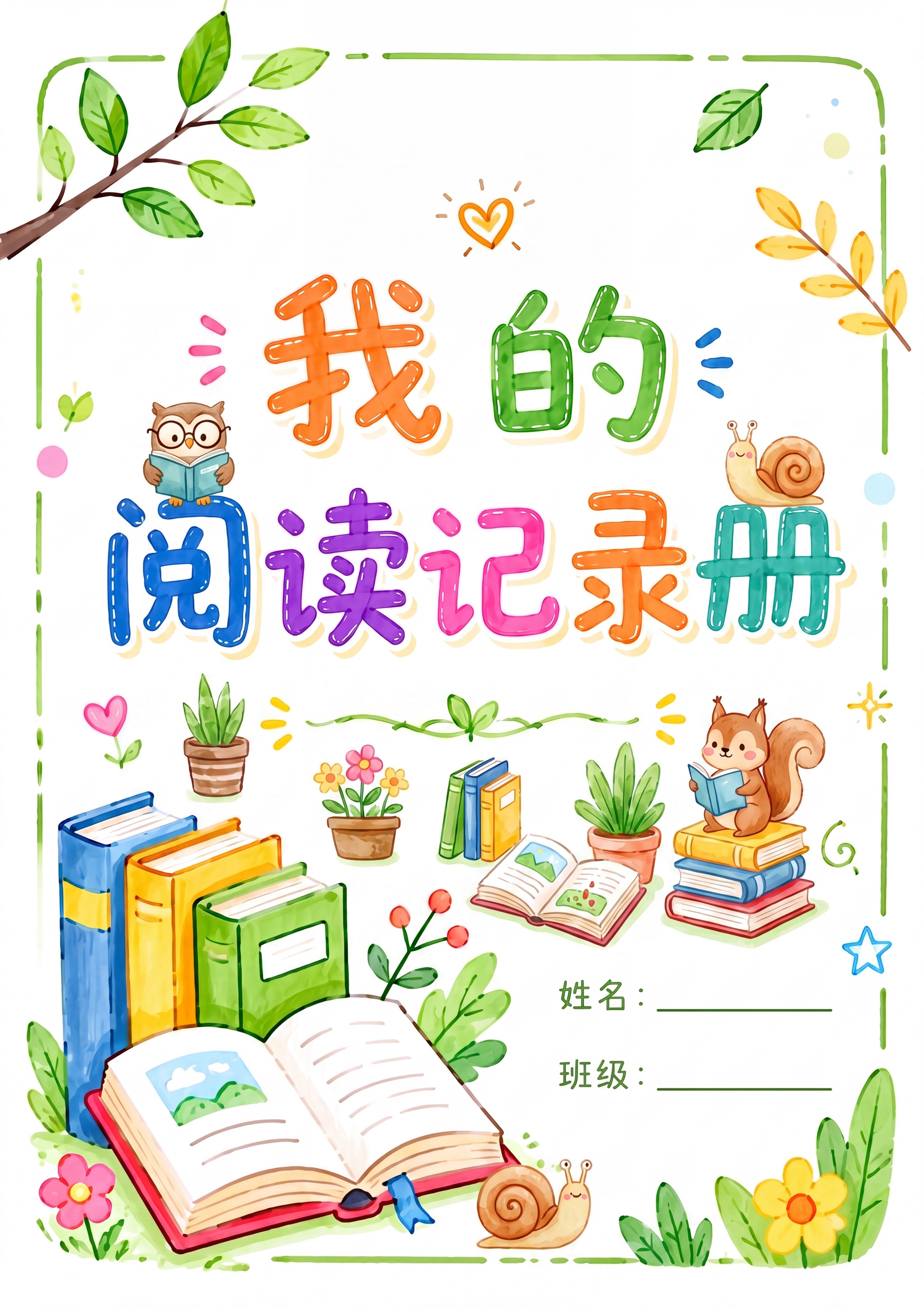 参考原图水彩手绘风格，制作适合4-5年级小学生的阅读记录册封面… - 图片创意预览