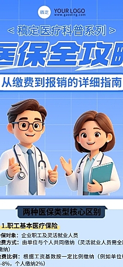 3d卡通医保攻略知识分享长图海报