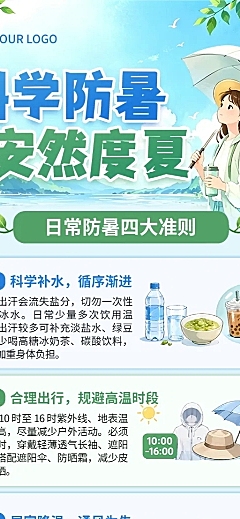 夏天科学防暑知识科普宣传现代插画风长图海报