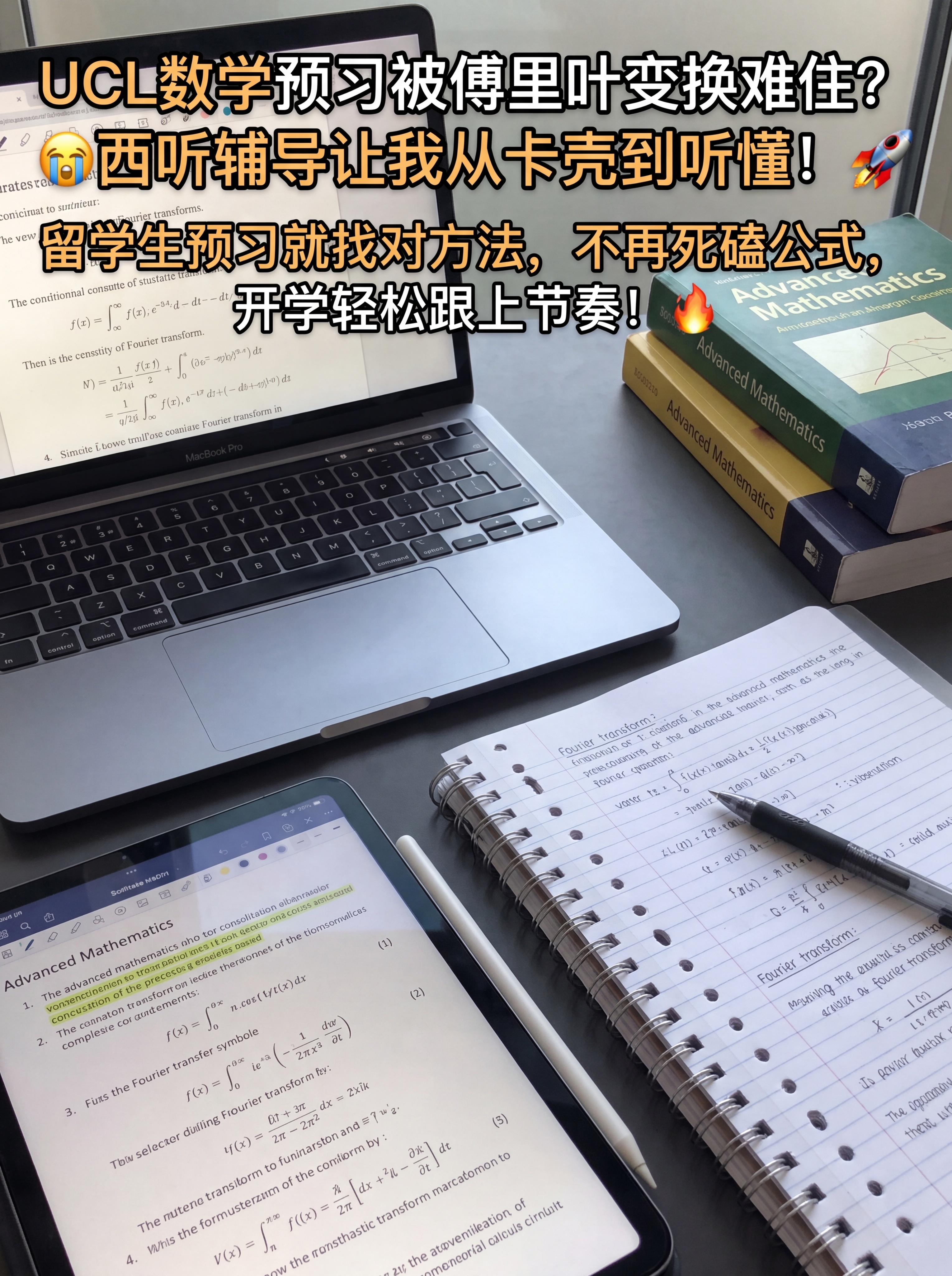 生成一张留学生学习辅导小红书封面图片，场景是书桌学习场景，摆放… - 图片创意预览