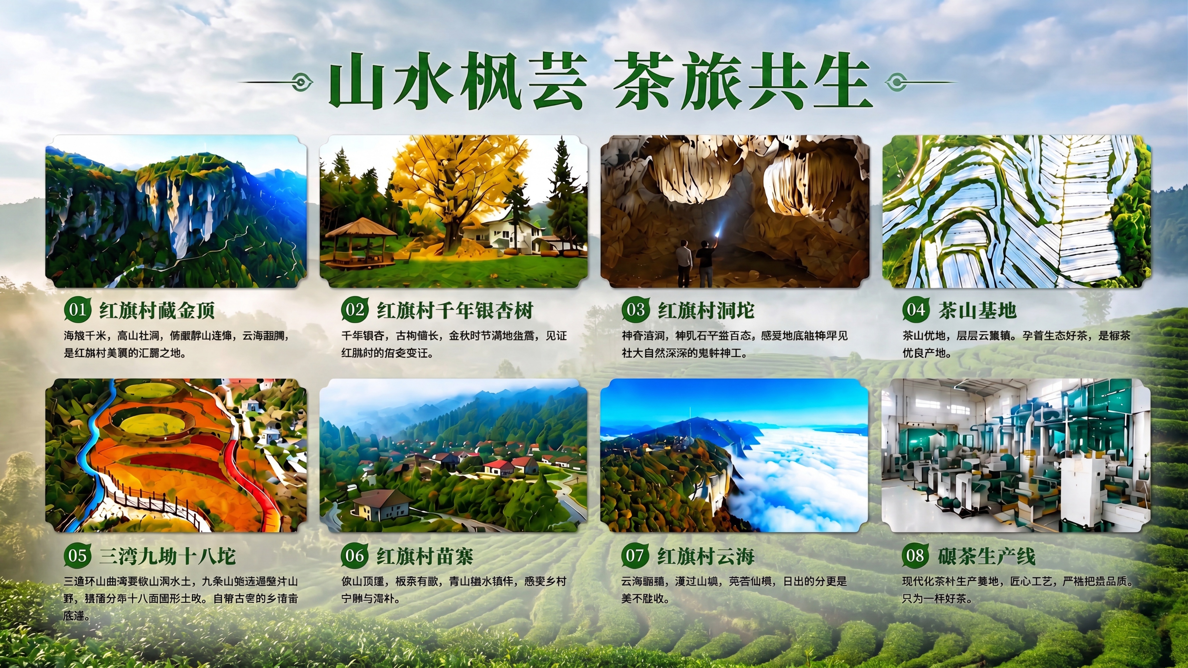 将整张海报的背景底色换成茶山背景，体现出茶叶的生态氛围感，保留… - 图片创意预览