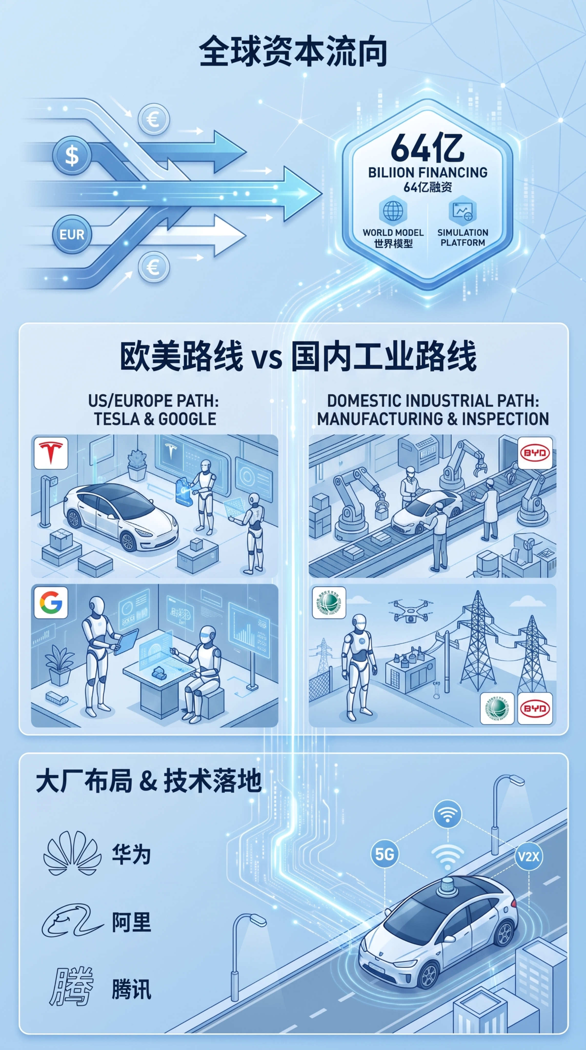 参考原图浅蓝科技风格三段式排版，将所有英文标题文字替换为对应中… - 图片创意预览