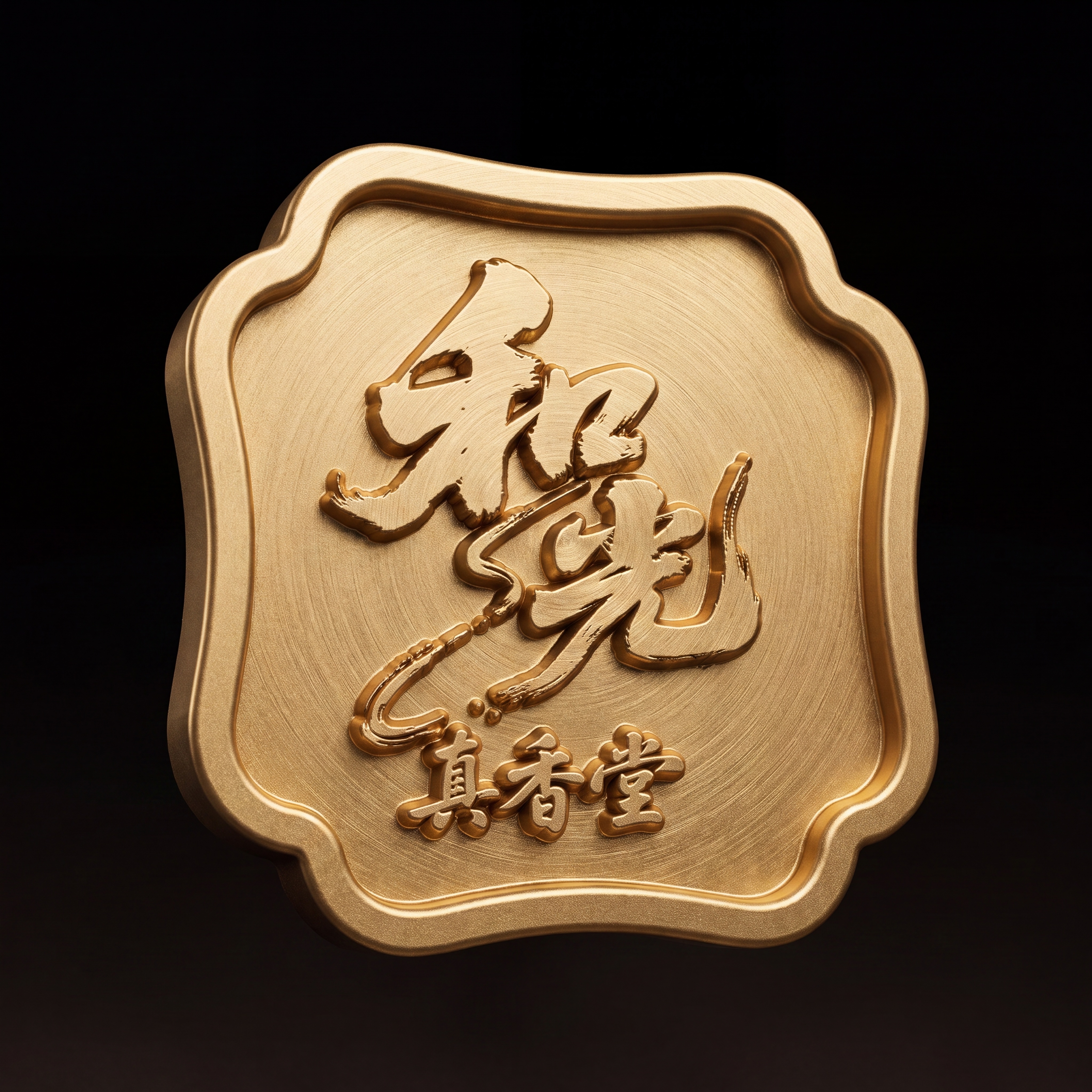 参考图一的风格，将图二的文字和光和真香堂改成磨砂金色立体金属浮… - 图片创意预览