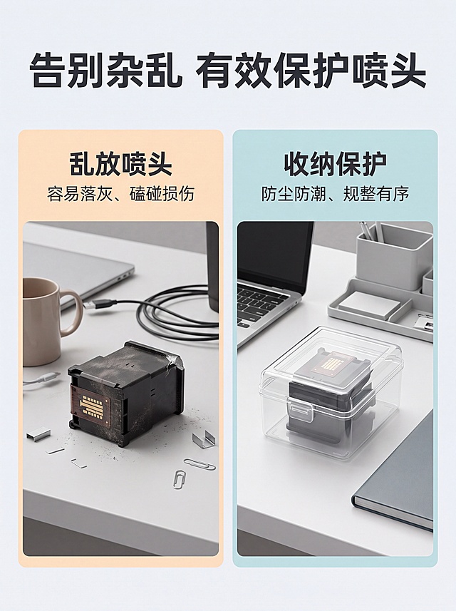 ，生成一套详情页，商品名称为打印机喷头收纳盒，适配