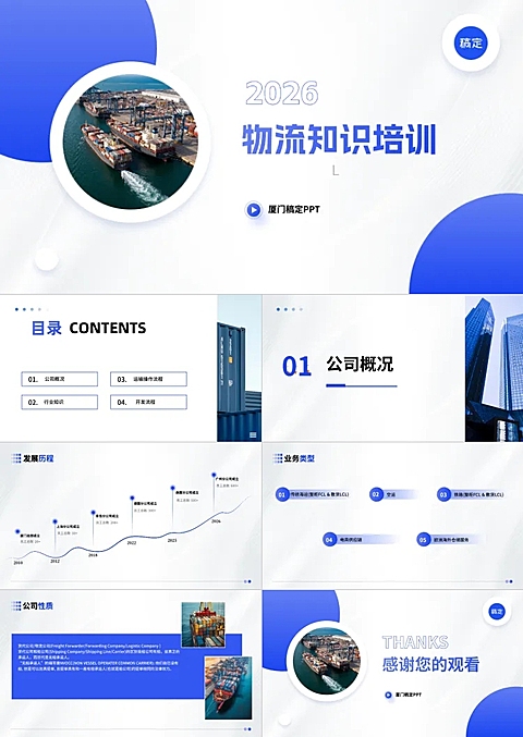 企业内部物流海运知识业务培训蓝白渐变PPT套装
