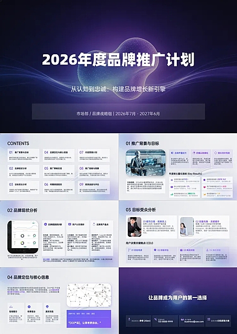 互联网行业管理层商务极简全渠道品牌推广科技风PPT套装