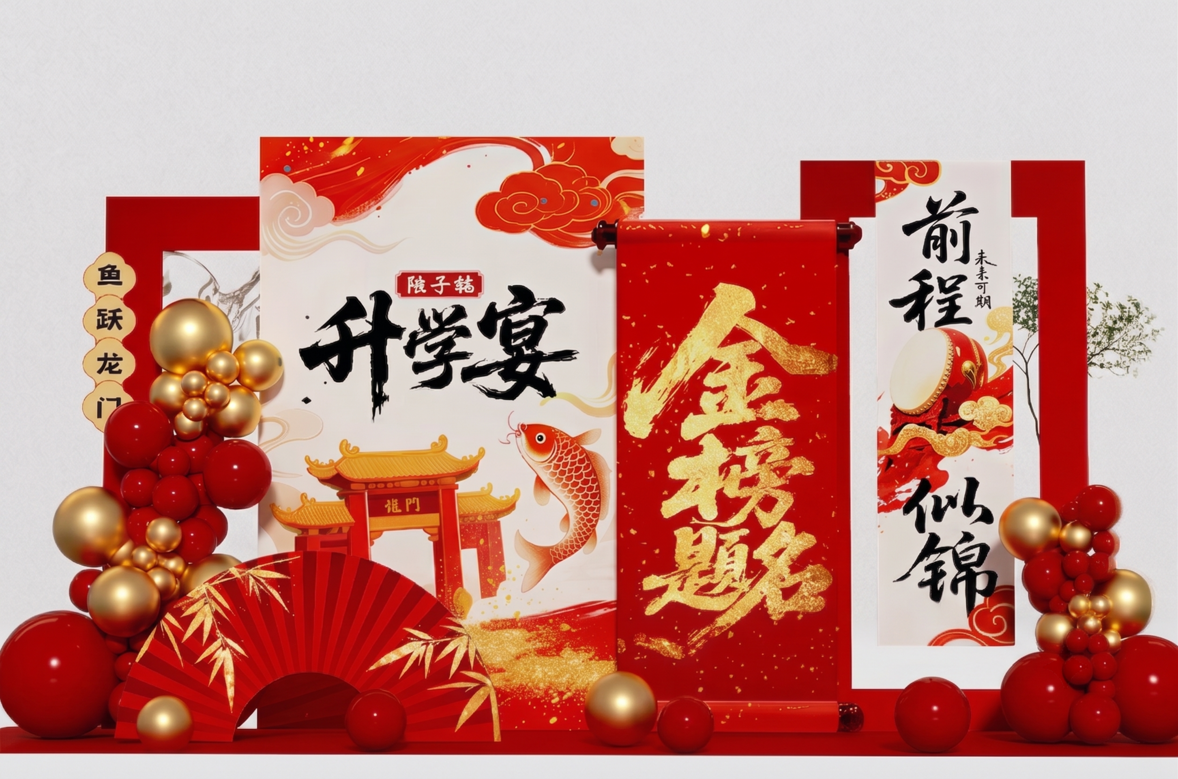 更换背景为浅灰色，保留原有升学宴布置的所有内容和原有内容的色彩… - 图片创意预览