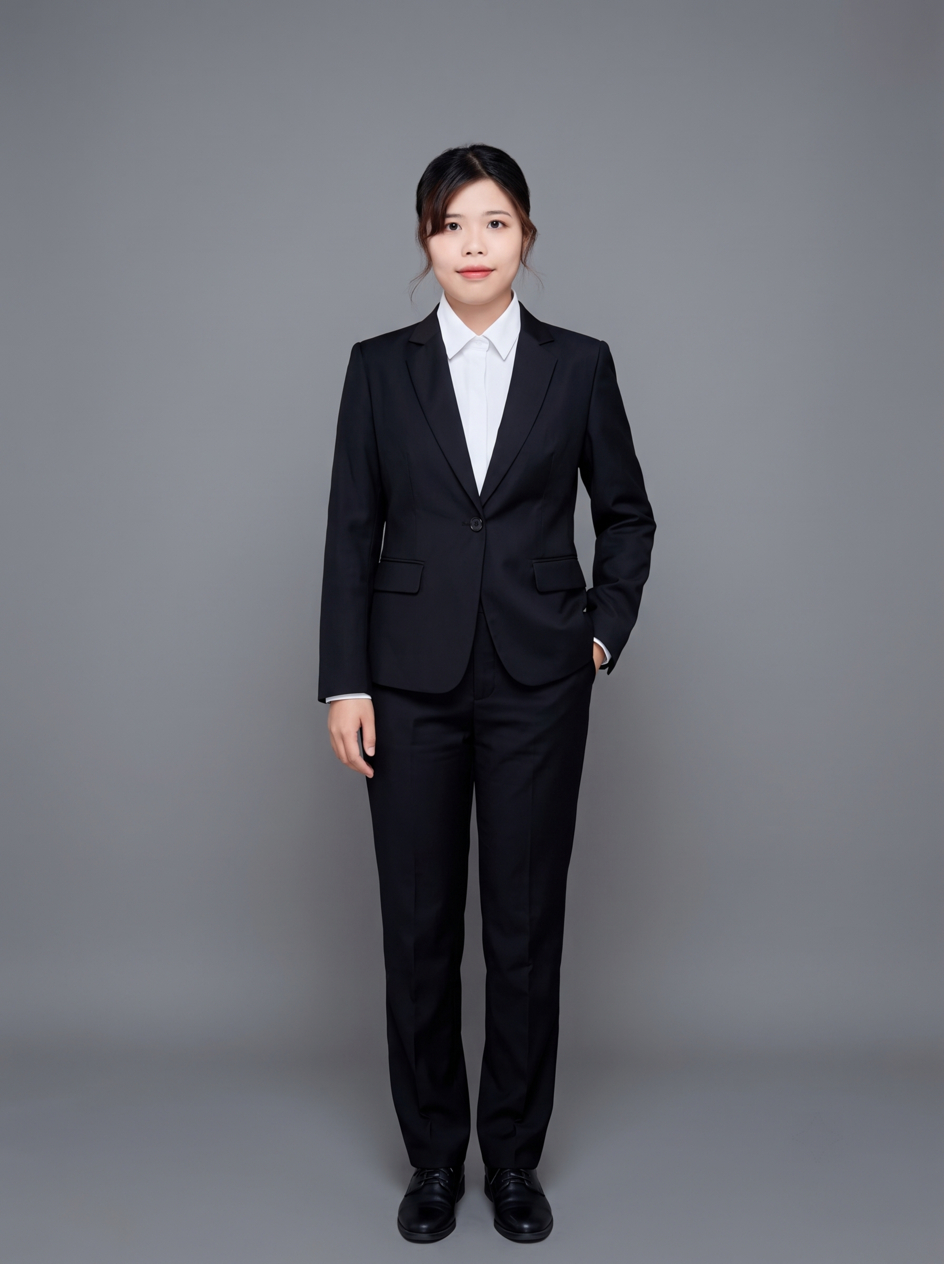 参考图中保留人物脸型、发型、年龄等特征，生成职场全身形象照，标… - 图片创意预览