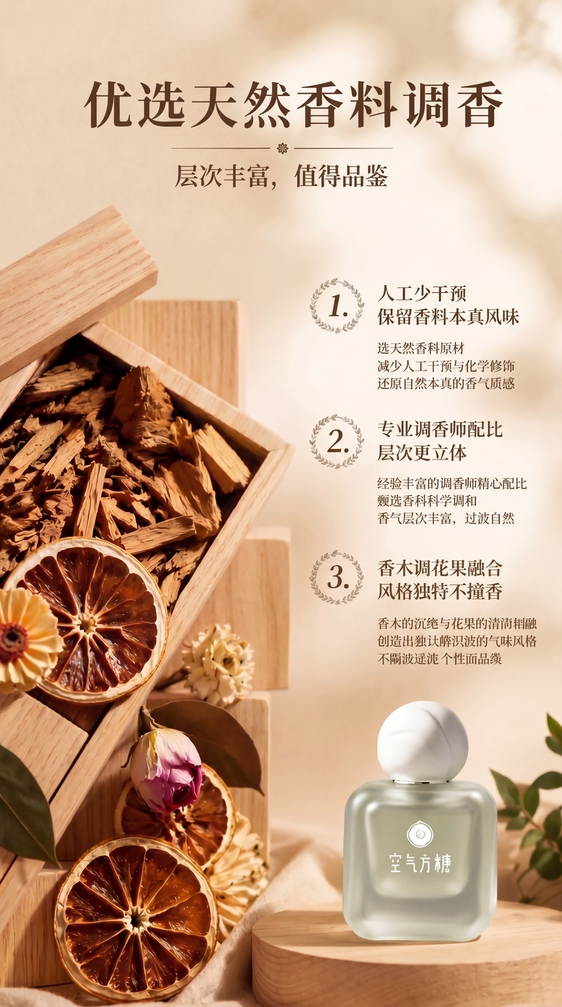 基于图1修改，将左侧浅木盒中的干花干果图层替换成图2左侧的碎香… - 图片创意预览