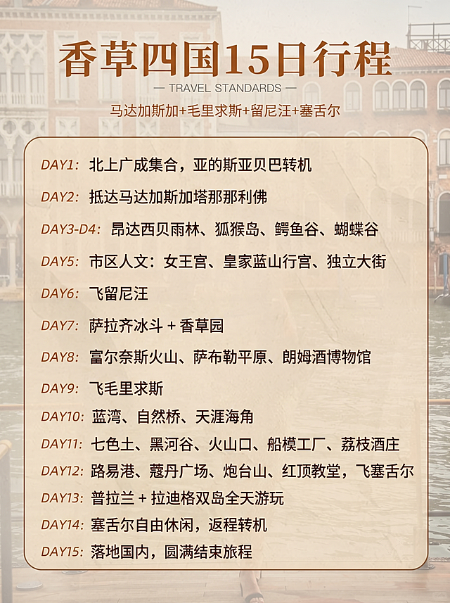 复古文艺风，融合欧式建筑背景与暖色系文字排版，呈现经典旅行手册质感，传递优雅异域风情。