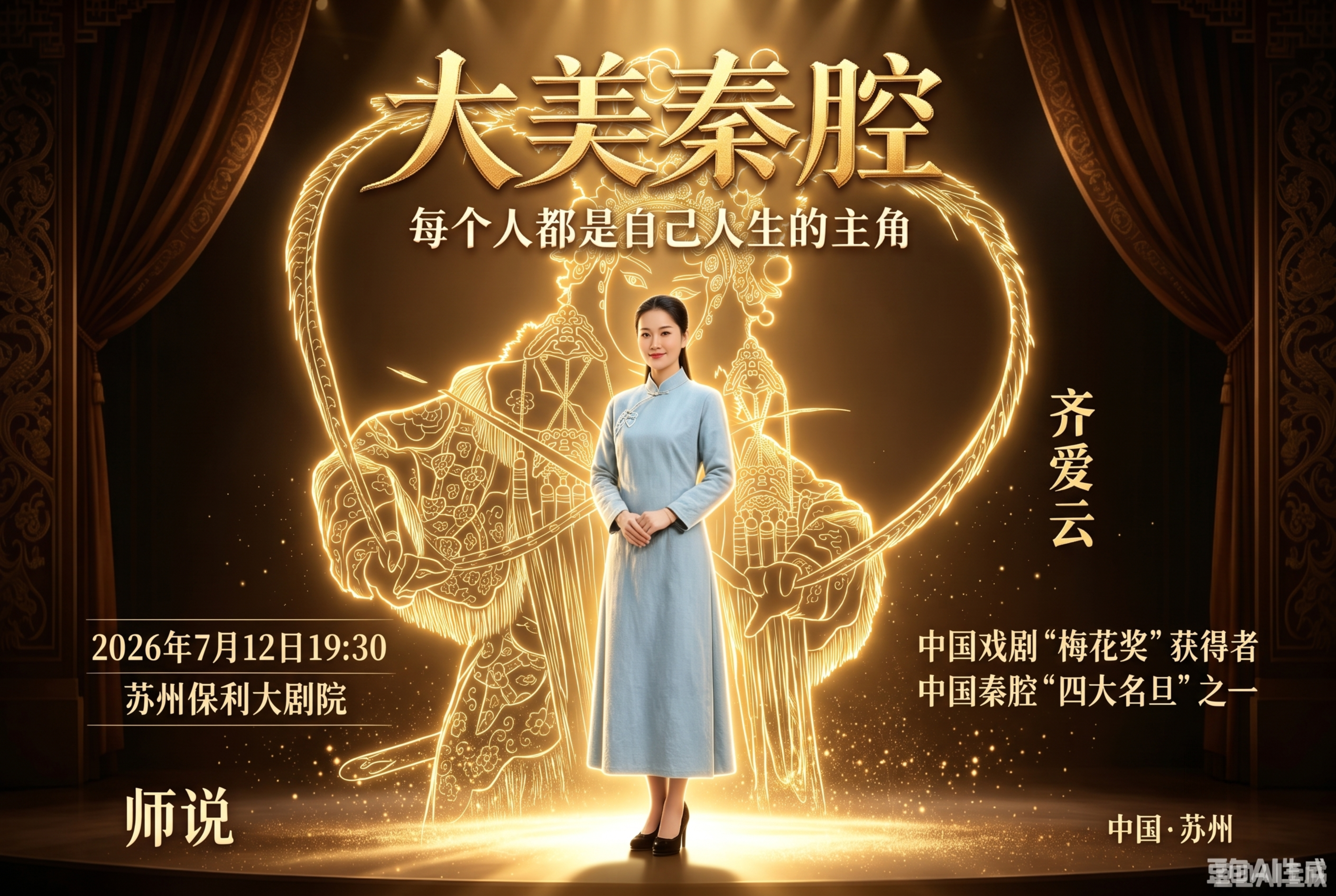 参考第二张图片的风格，将第一张图片中的戏曲人物改为金色发光轮廓… - 图片创意预览