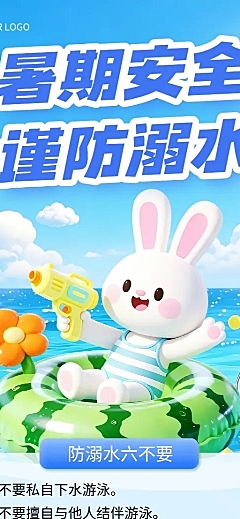 3d卡通暑假安全谨防溺水公益宣传长图