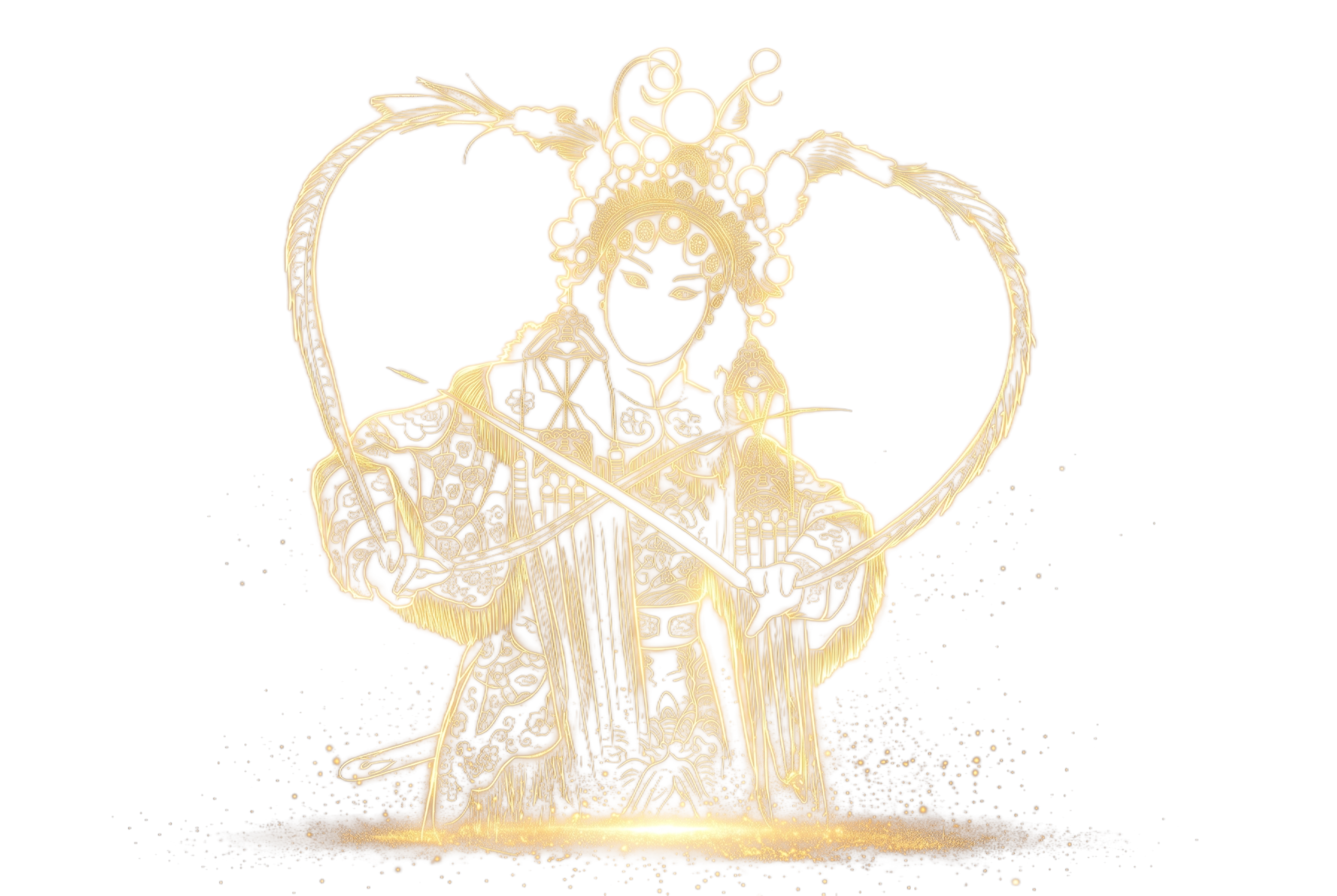 将图中戏曲人物的金色发光剪影效果单独提取出来，只保留金色剪影，… - 图片创意预览