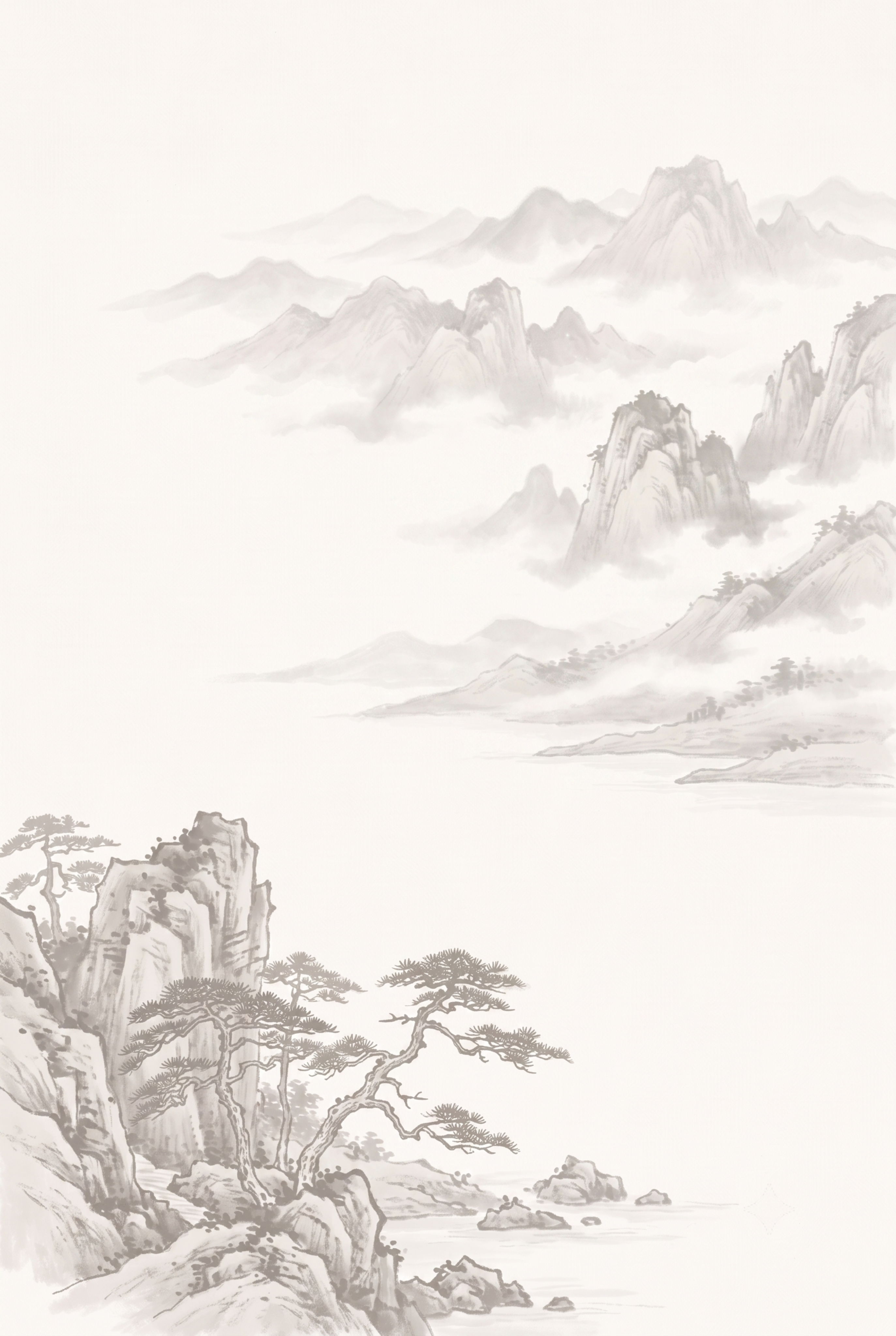 保持当前构图和黄山内容，调整为A4纸尺寸，将水墨颜色整体调淡，… - 图片创意预览