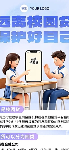 3d卡通远离校园贷公益宣传长图
