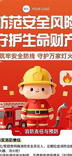 红色3d卡通消防安全知识科普长图