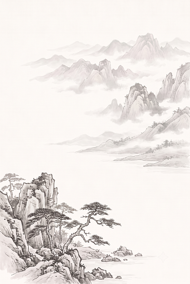 保持A4尺寸不变，保留黄山景致完整构图，调整为淡墨水墨效果，不要整体褪色，保留水墨自然的深浅层次，墨色清淡通透但景物轮廓清晰，依然适合作为背景上方写字