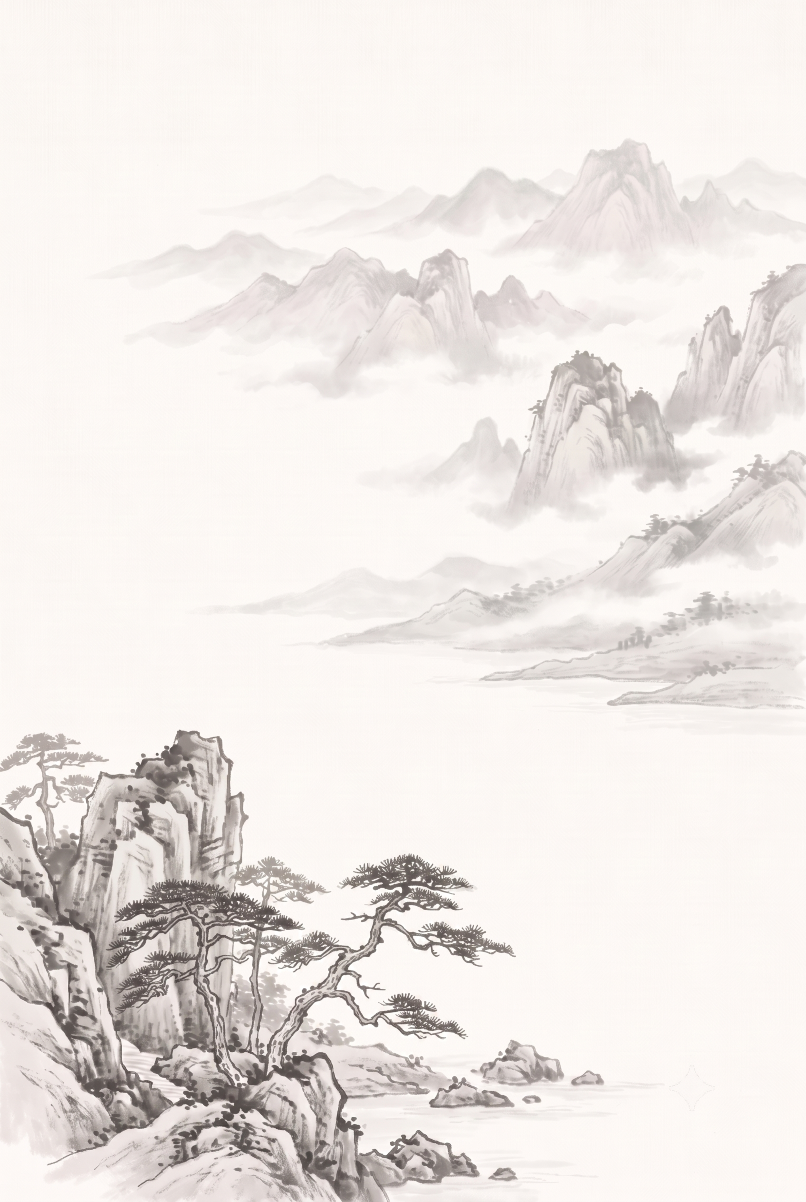 保持A4尺寸不变，保留黄山景致完整构图，调整为淡墨水墨效果，不… - 图片创意预览