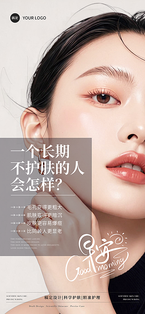 医美美业护肤美学知识早安问候朋友圈宣传手机全屏海报