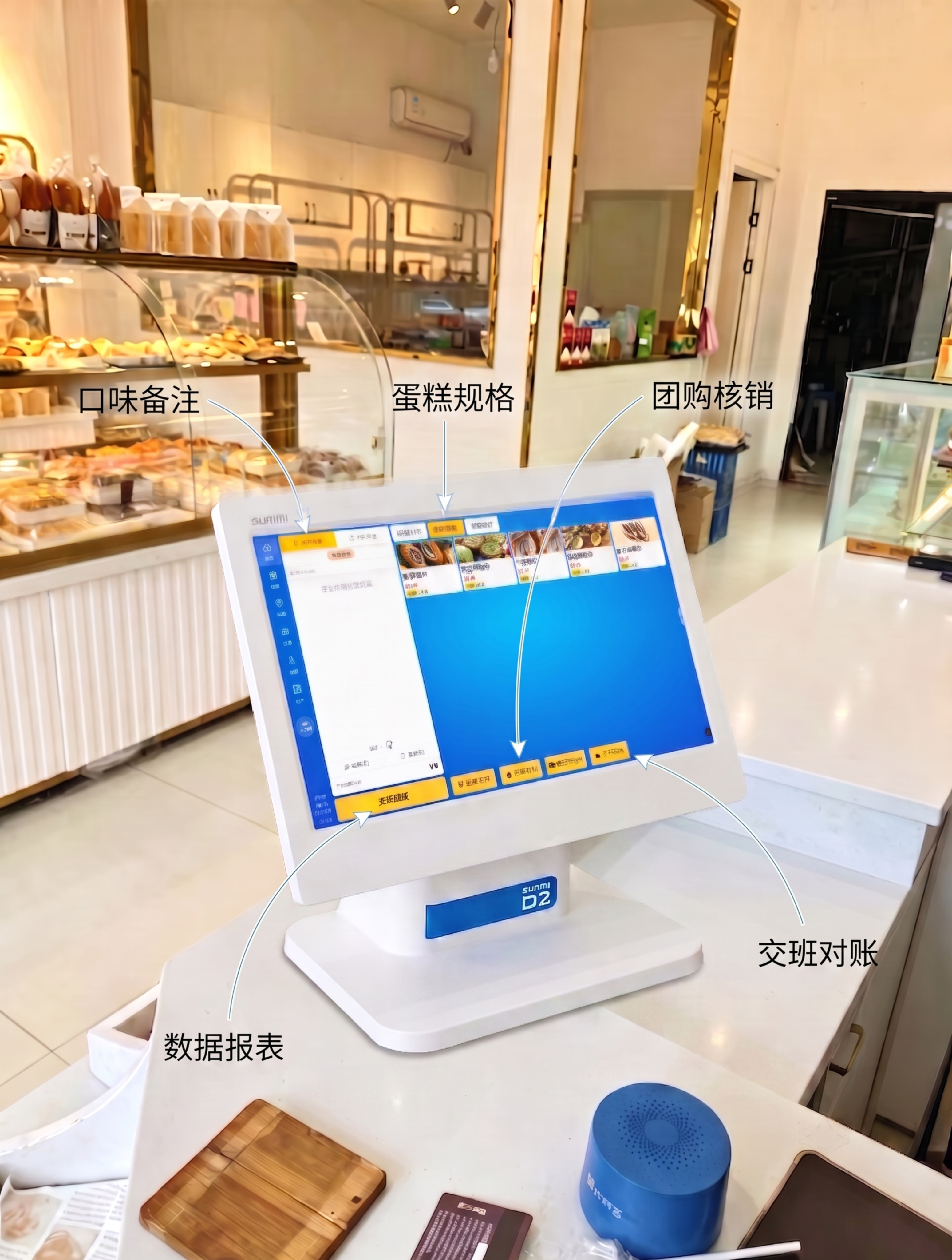 调整标注布局：将五个功能名称分散在收银机的上下左右四周进行标注… - 图片创意预览