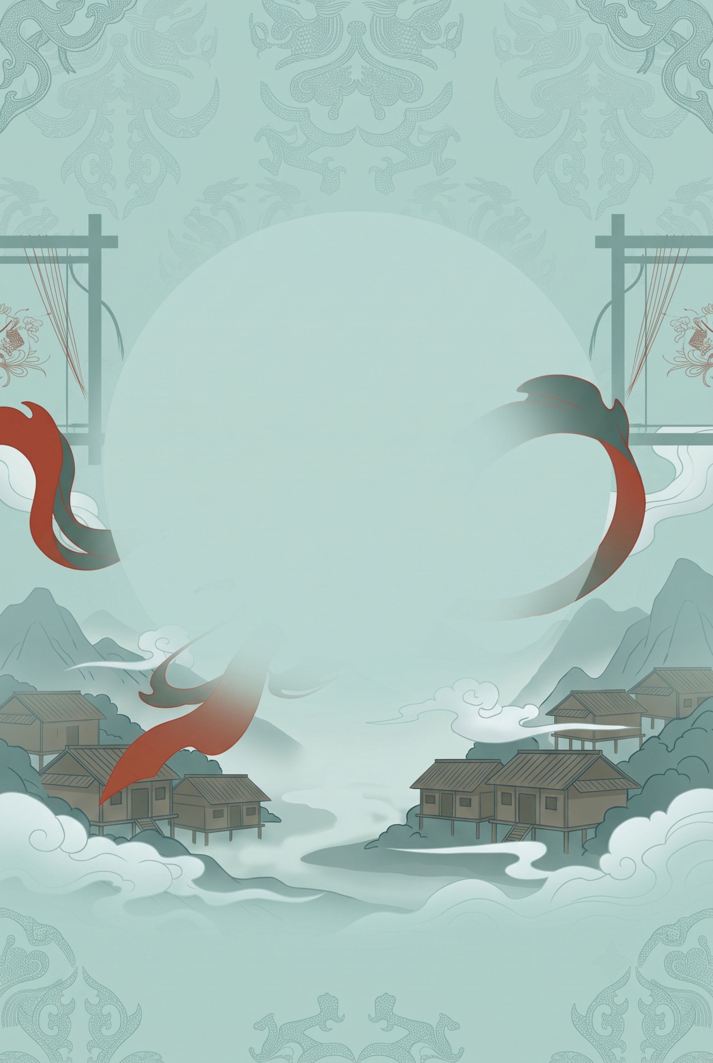 A4竖版研学手册封底底图，国潮平涂插画风格，和参考图封面调性保… - 图片创意预览