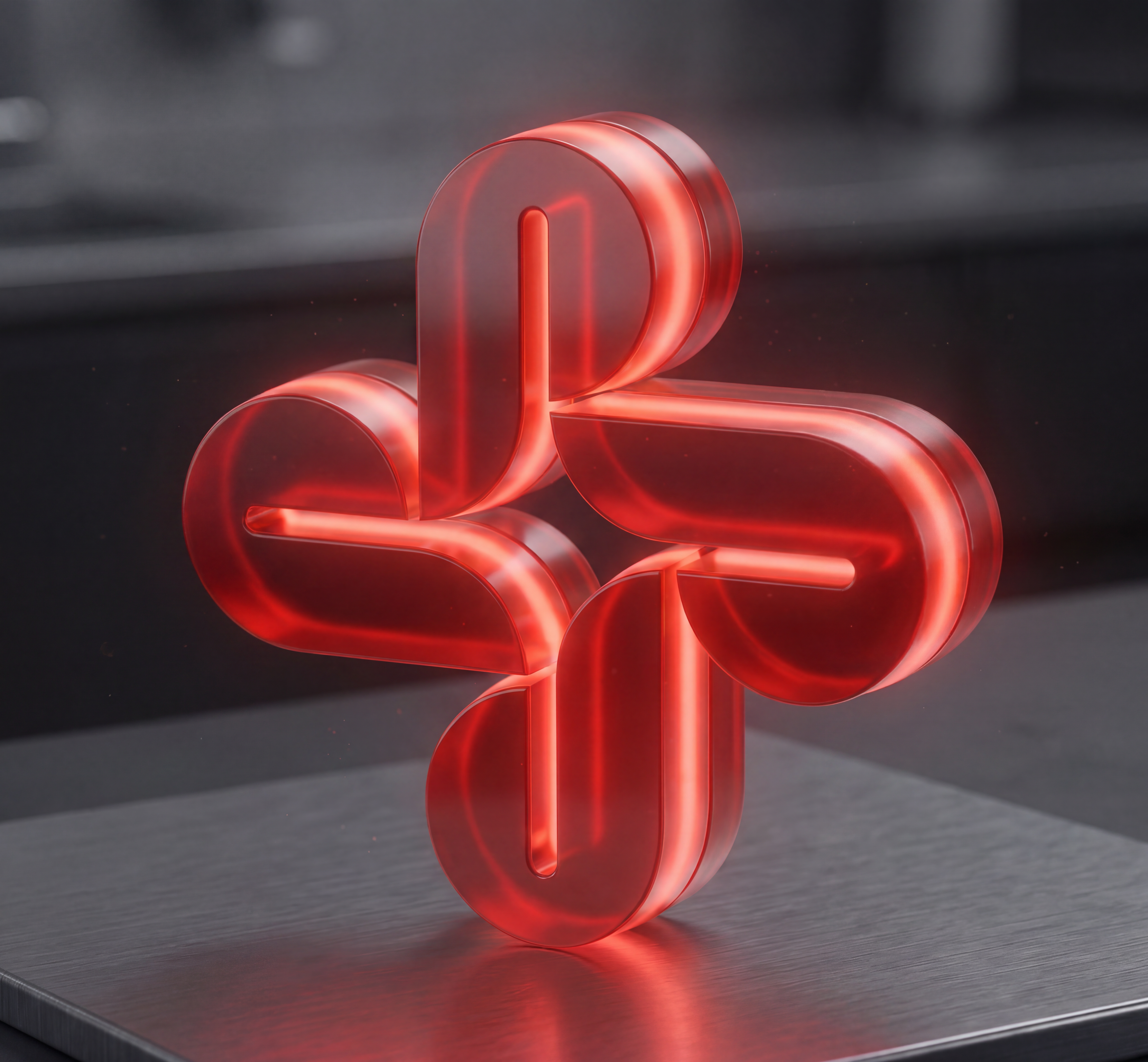 保留这个发光红色3D十字旋转标志的造型和发光玻璃质感，生成一个… - 图片创意预览