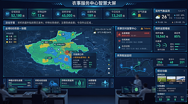 基于当前智慧大屏设计，修改左侧核心模块的全域GIS地图，改为显示全河南省的地图，保留所有其他模块和布局风格不变，GIS地图保留多层地块颜色分层渲染、点位标记和悬浮统计浮窗的设计，依然适配4K超宽屏展示