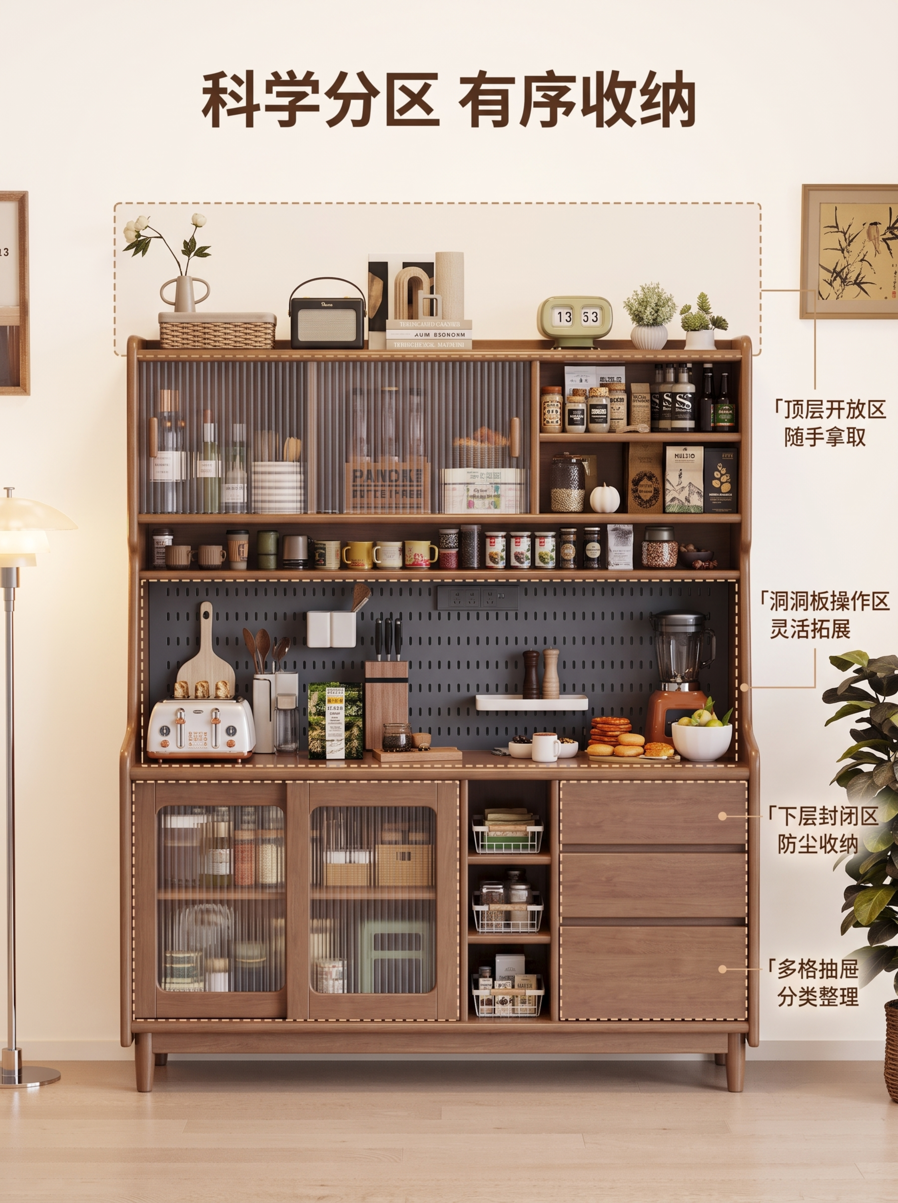 [第4屏] 结构分层解析-中古风实木餐边柜功能结构页。本屏使用… - 图片创意预览