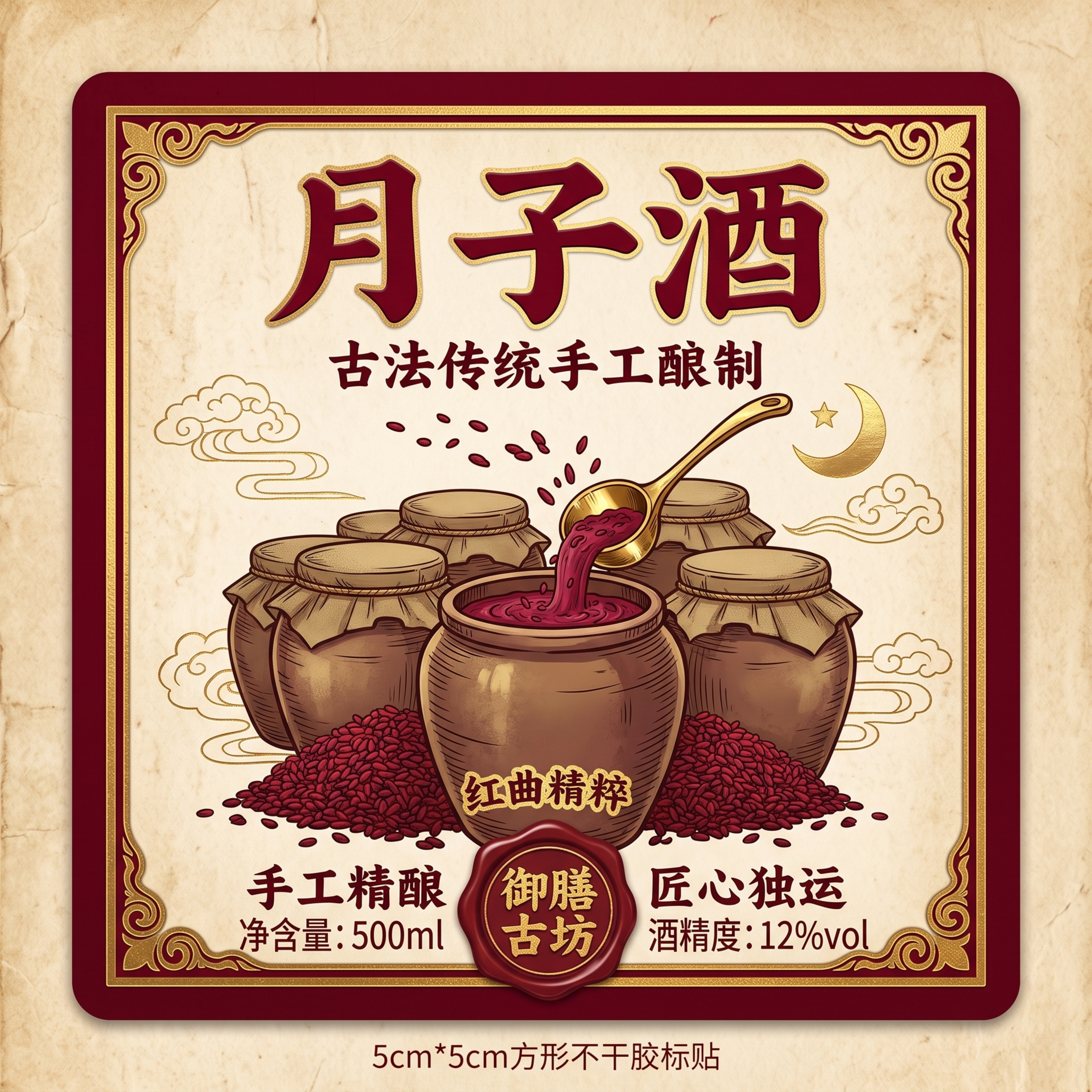 设计月子酒标贴 - 图片创意预览