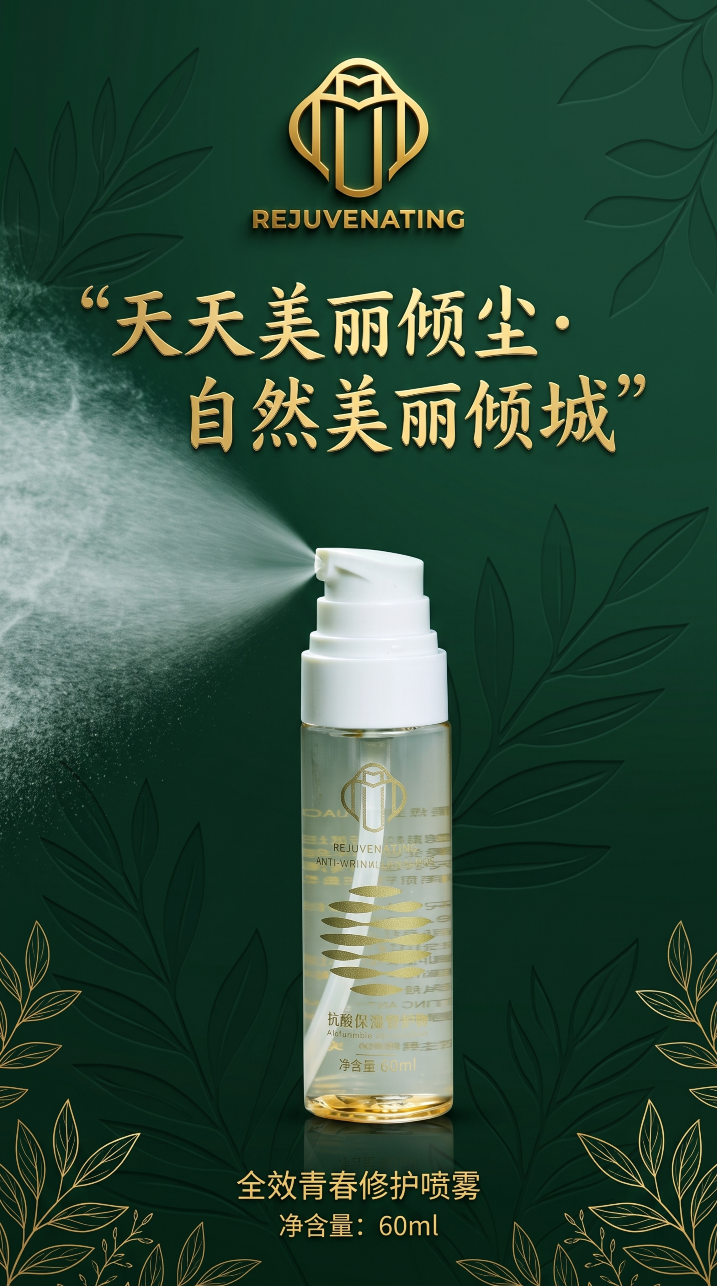 美妆产品宣传海报，主题文案为“天天美丽倾尘·自然美丽倾城”，将… - 图片创意预览