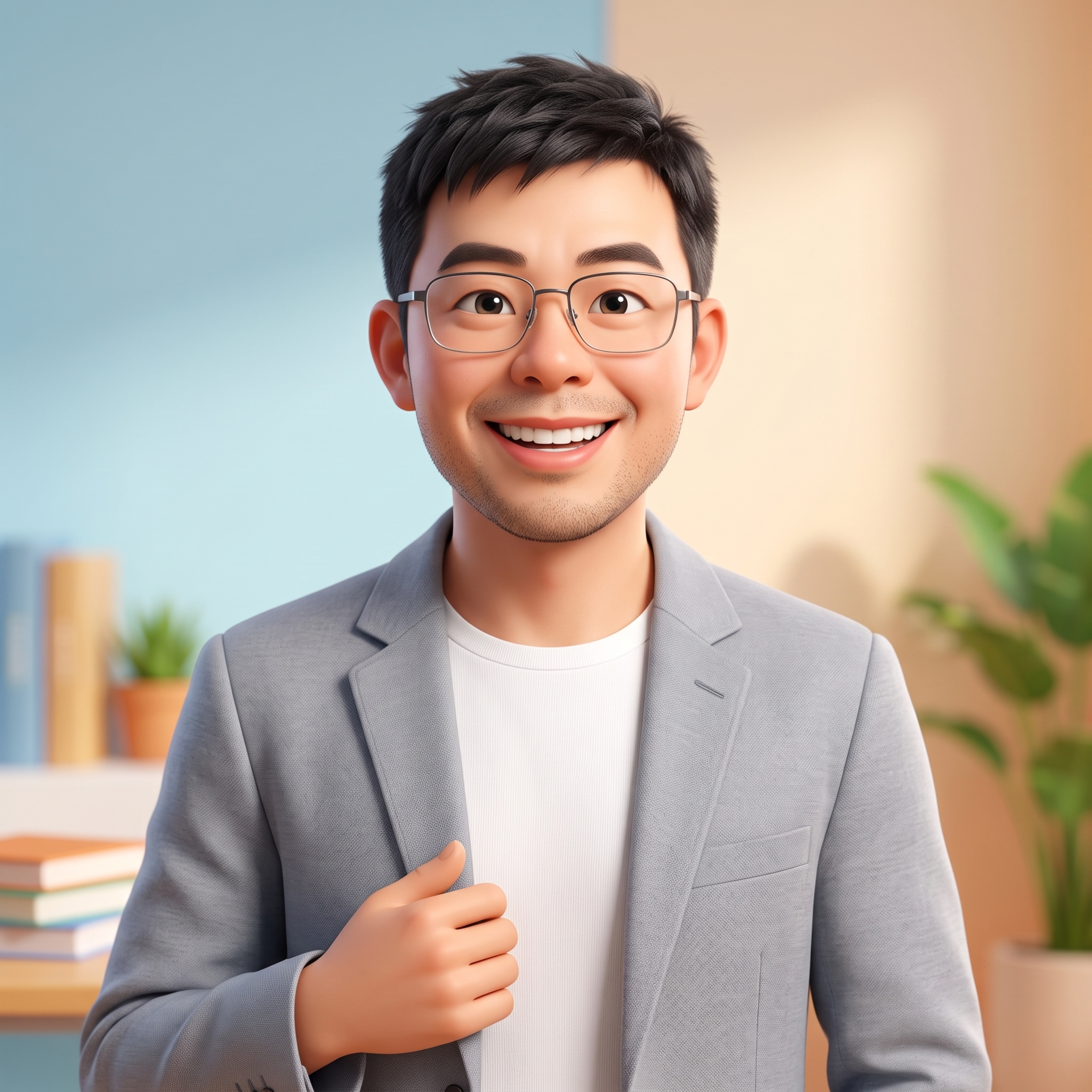 根据参考照片，生成年轻活力的皮克斯风格3D卡通半身肖像，是一位… - 图片创意预览