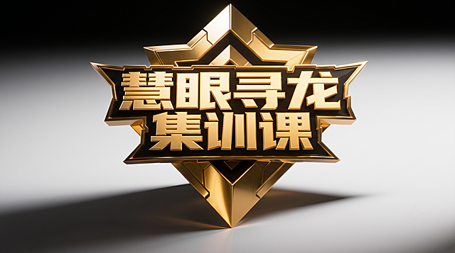 修改原有字体为“慧眼寻龙集训课”，保持原有的3D金色立体风格，黑金配色，立体五角星边框设计，整体风格高端大气，16:9尺寸，4K高清