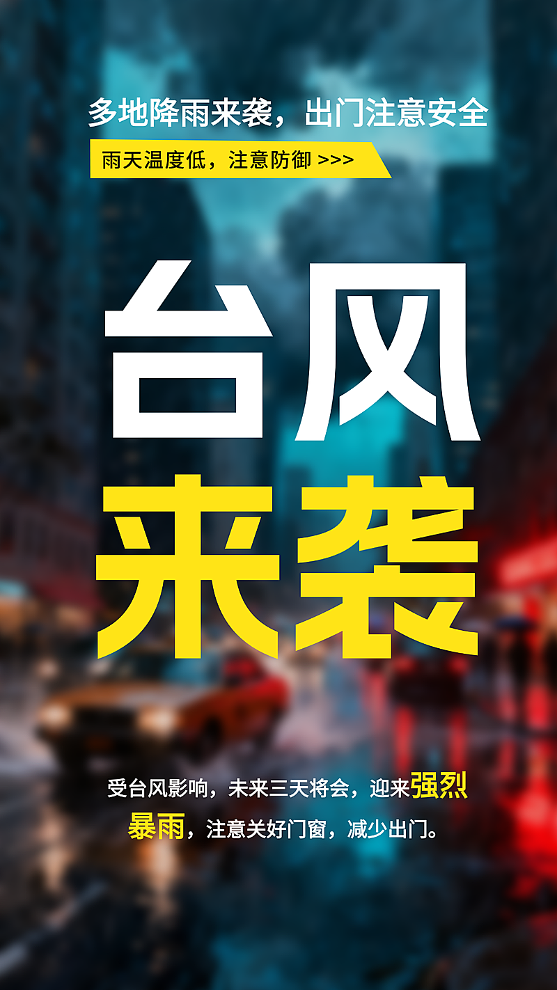 台风暴雨天气预警宣传科普手机海报