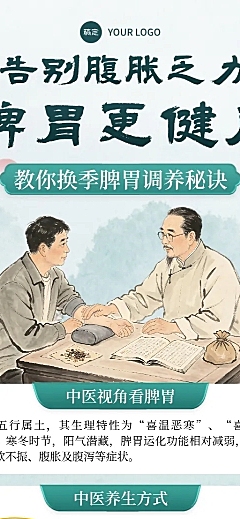 中式水墨插画风中医养脾胃知识分享长图