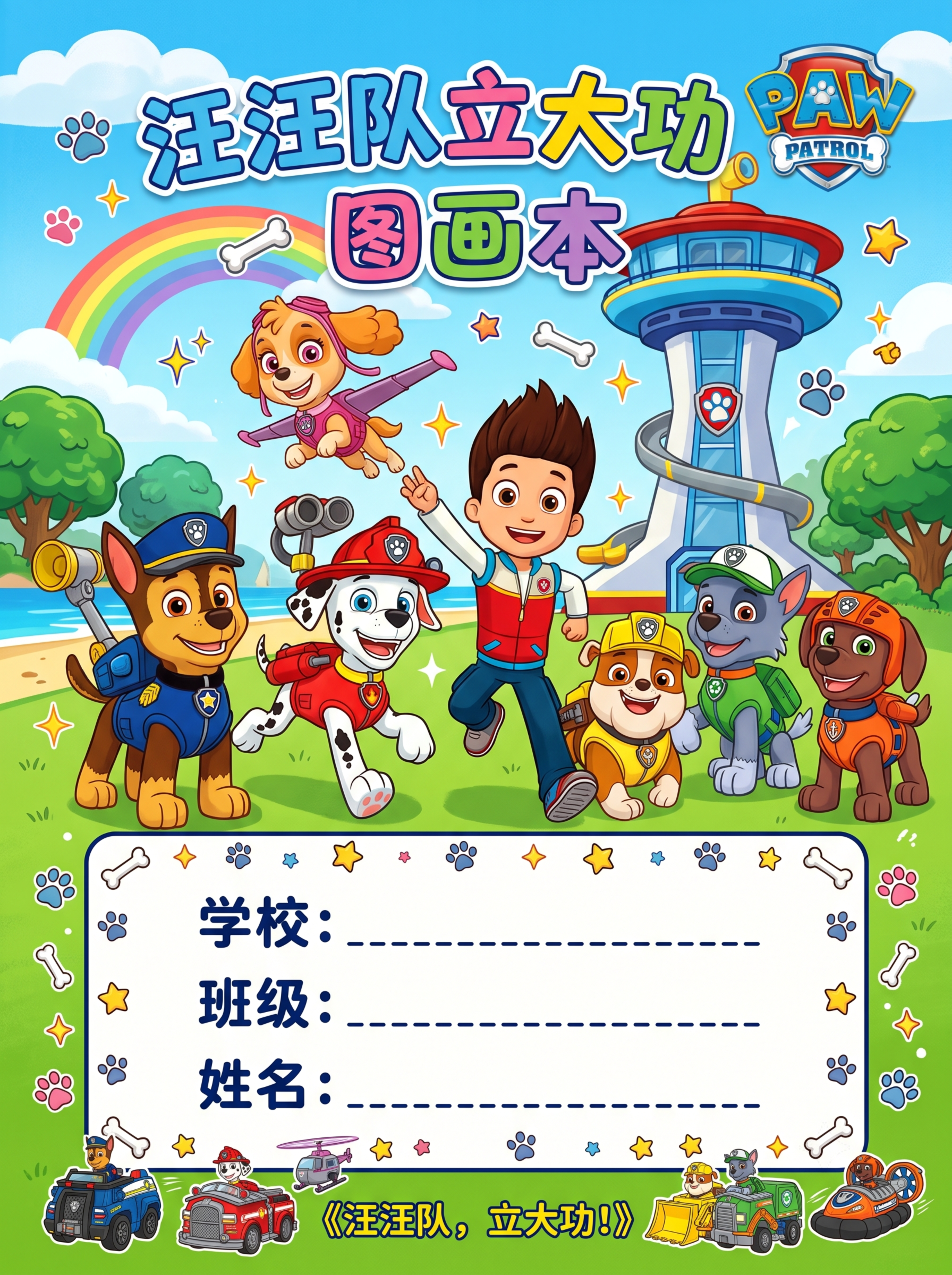 设计一张图画本封面封皮，以汪汪队立大功动画人物为主题，画面下方… - 图片创意预览