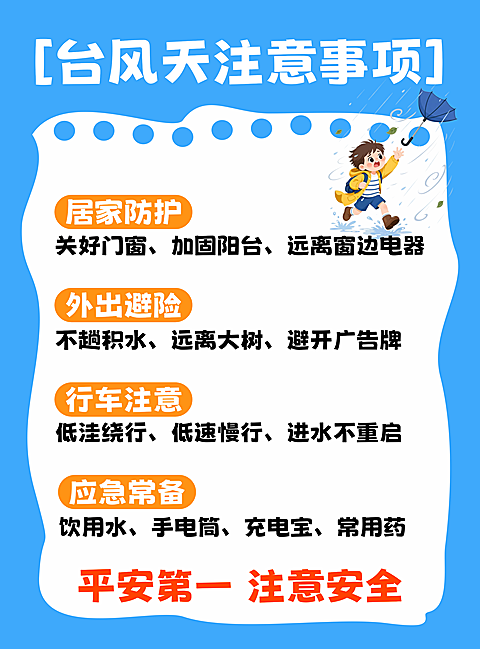 台风天注意事项安全知识分享手机海报