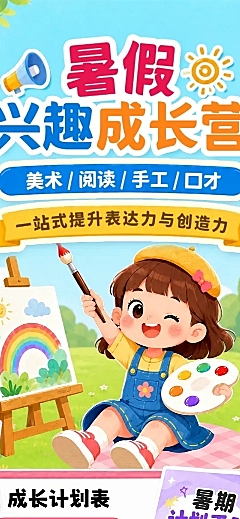 暑假兴趣培养与成长学习兴趣班促销长图