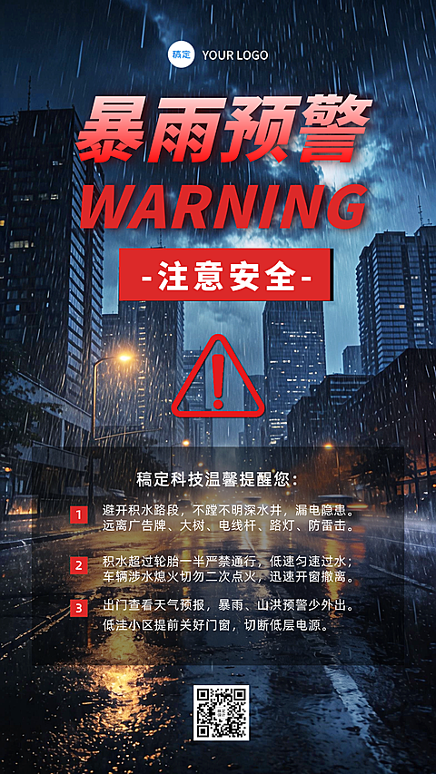 夏季暴雨安全知识科普警告示通知海报