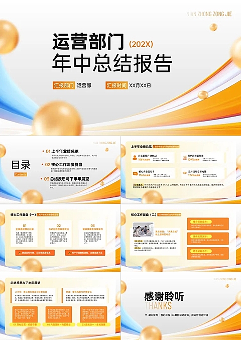 创意简约大气互联网运营部门年中总结报告汇报PPT套装