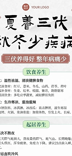 中式水墨插画风中医三伏养生知识分享长图