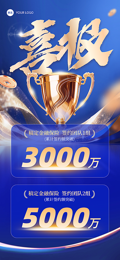 金融保险销售业绩奖杯奢华感喜报手机海报