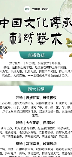 中式插画风刺绣艺术科普知识分享长图
