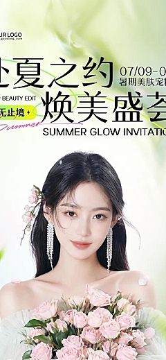 美业美容院医美周年庆夏季促销门店卡项促销全屏海报