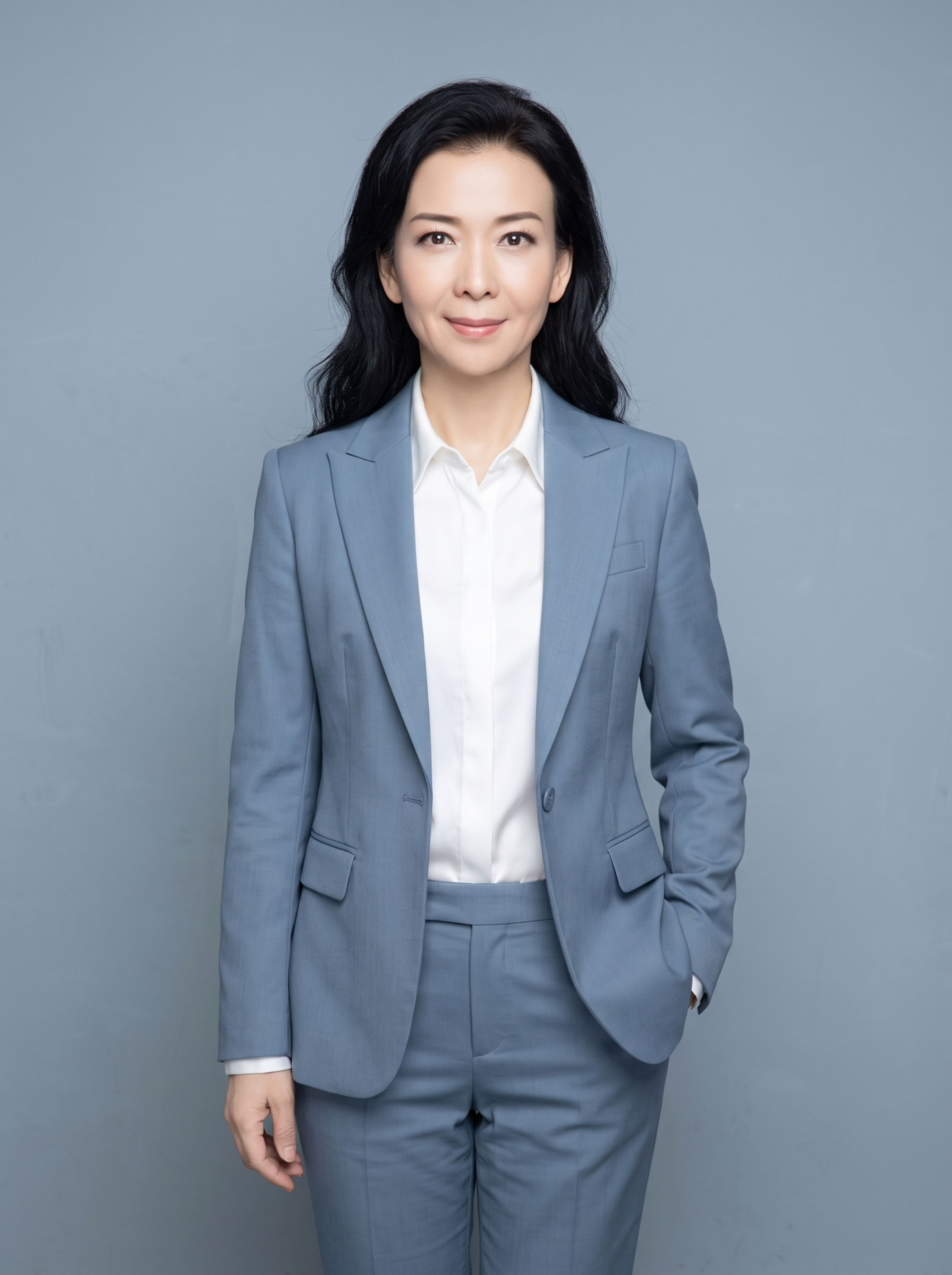 参考图中保留人物脸型、五官特征、发型、年龄生成全身职业装形象照… - 图片创意预览