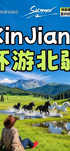 暑期环游北疆旅游宣传长图海报