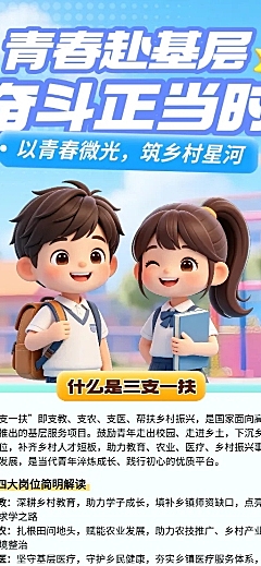 3d卡通插画风三支一扶报考科普宣传长图