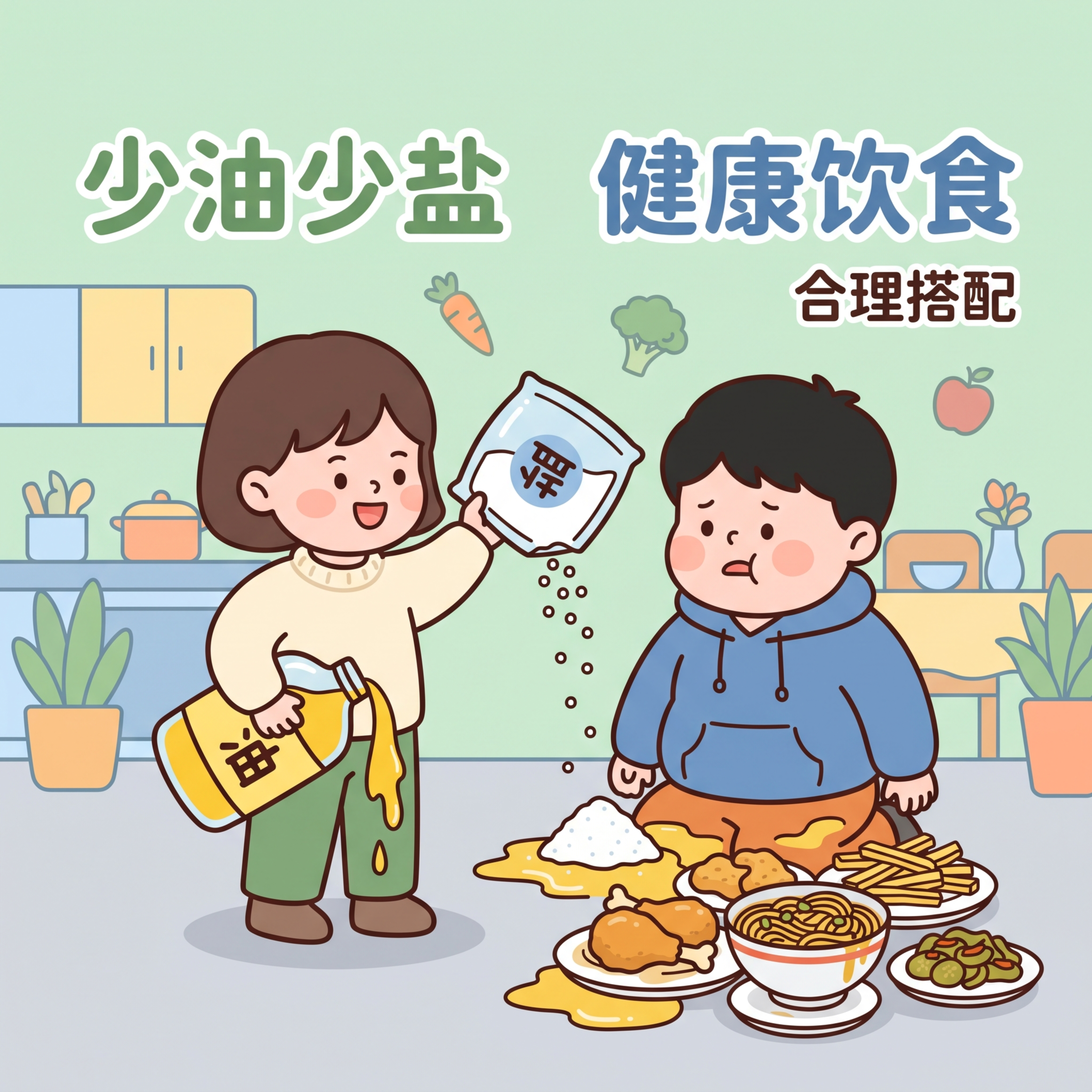 生成同风格的三餐不规律，久坐不动，腹胀便秘，重油重盐的 4 张… - 图片创意预览