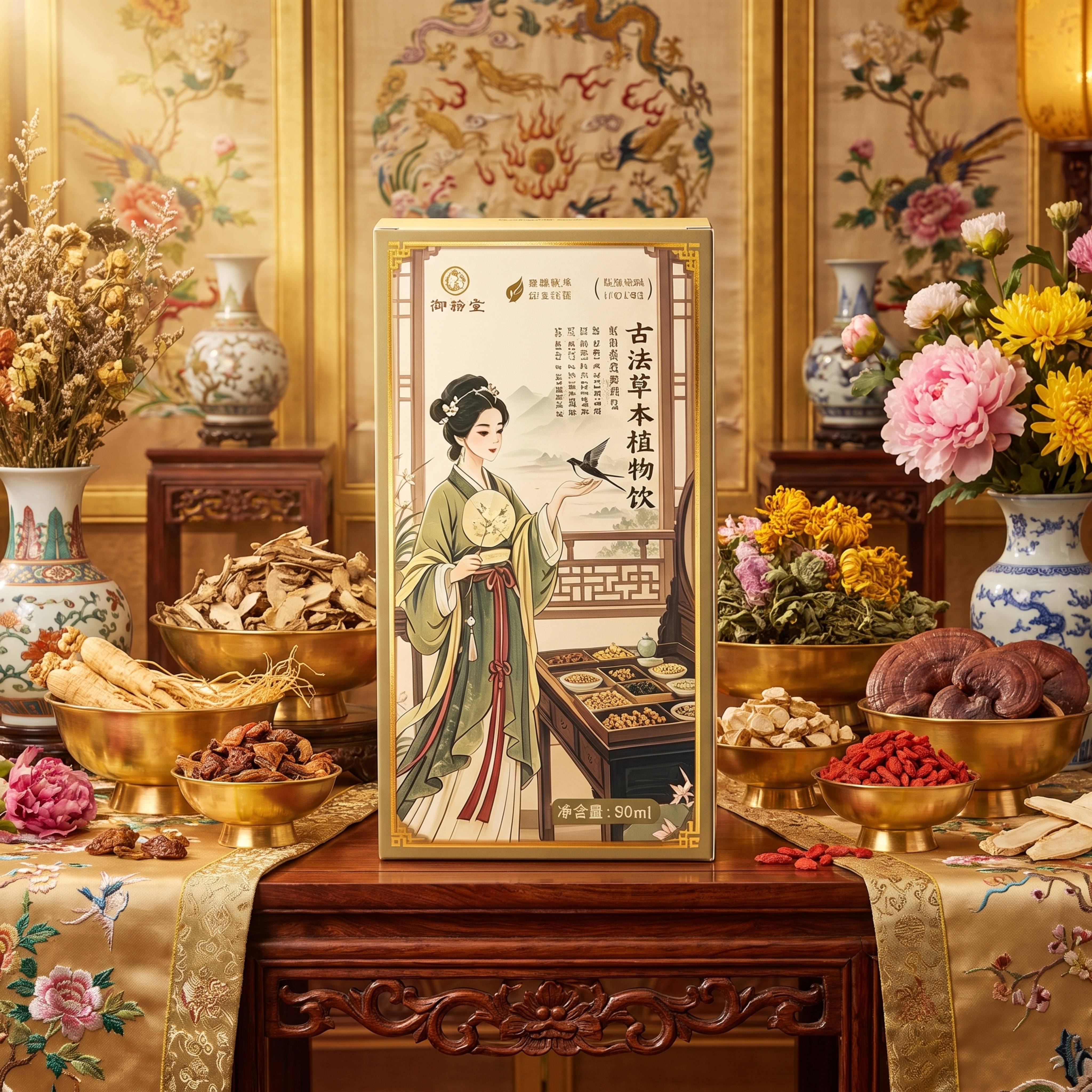 参考图中古法草本植物饮产品，生成电商主图，画面整洁，不需要任何… - 图片创意预览