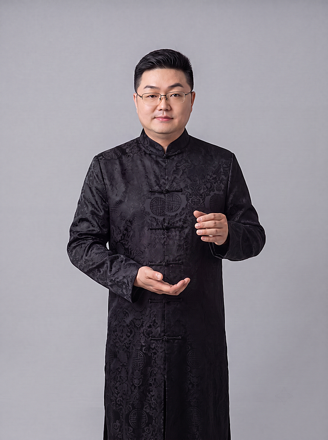 保持人物姿势、服装、背景不变，自然去掉手中的白酒瓶，修复手部姿势，保证手部和衣服纹理自然连贯，保留原有画质和细节，不要改变整体风格
